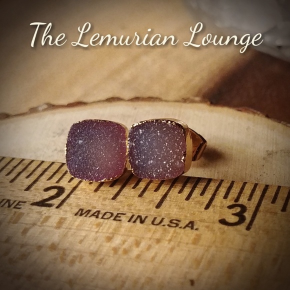 Boho Gypsy Crystal Druzy Stud Earingd - Picture 3 of 4